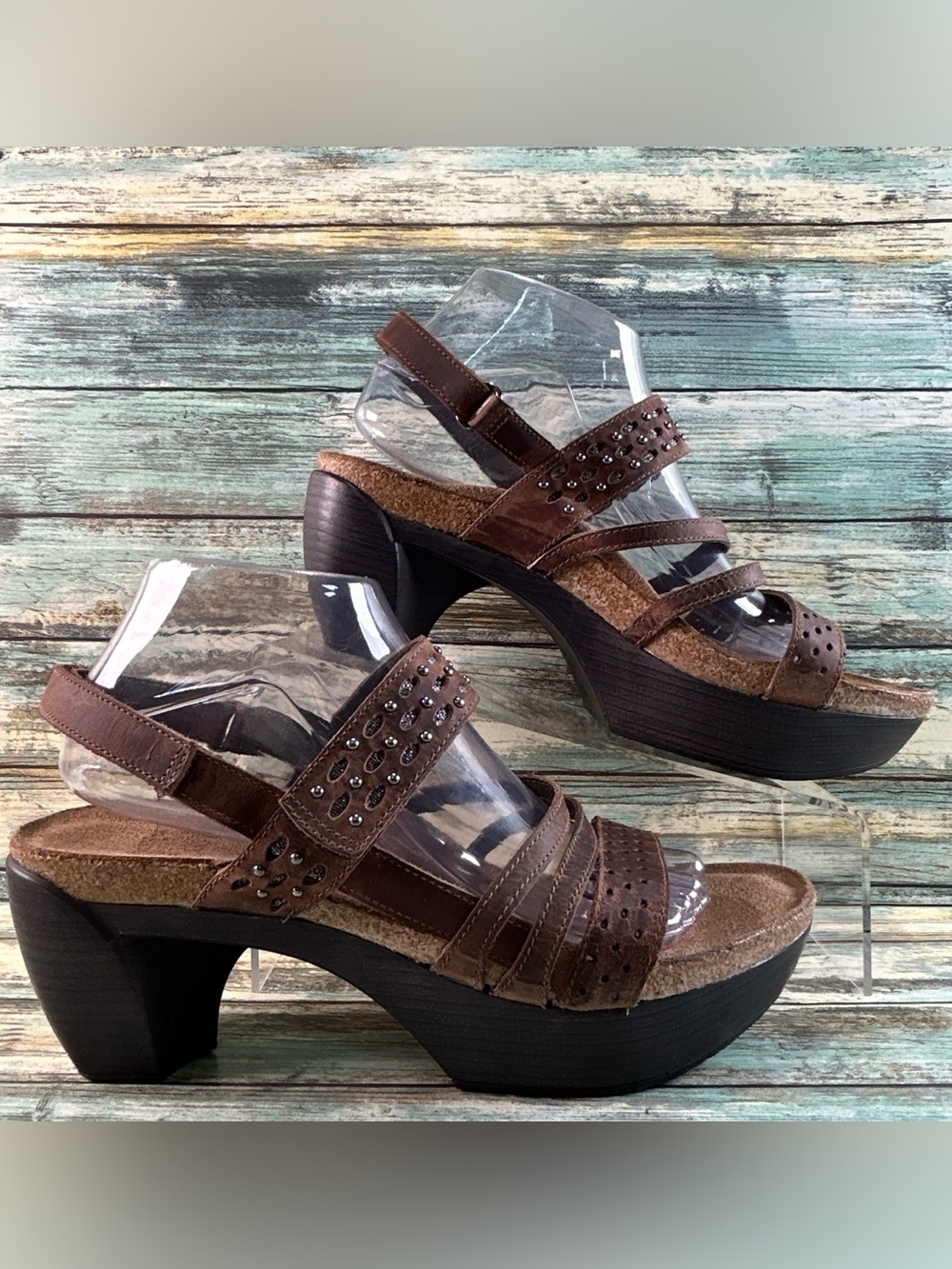Naot Relate Chunky Sandals Womens Size 10-10.5 Brown Leather Block Heel